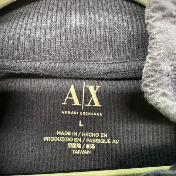 Y2K Armani Exchange Men‎ L Navy Logo Sweater 1/4 zip Mock Preppy Grunge Pullover - Picture 5 of 10